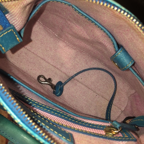 DOONEY BOURKE Electric Blue Croc Embossed Leather Top Handle Crossbody Bag - Picture 15 of 16